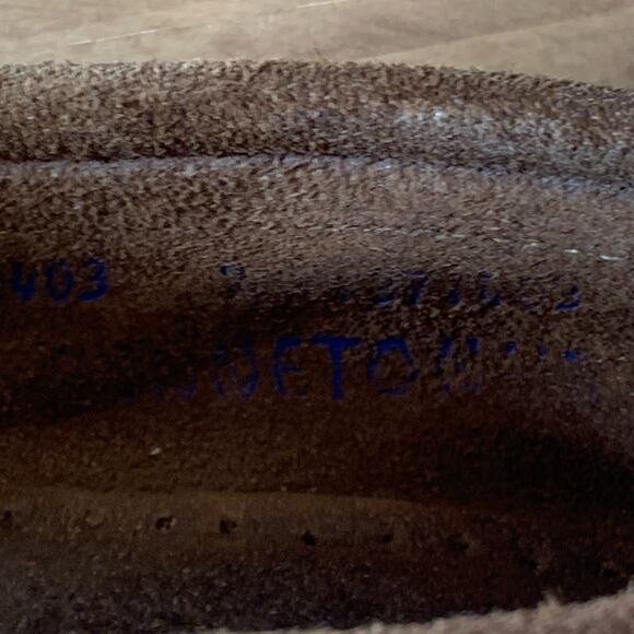 MINNETONKA Moccasin Womens 7 Kilty Hardsole Driving Dusty Brn Suede Fringe 403 - Picture 12 of 15